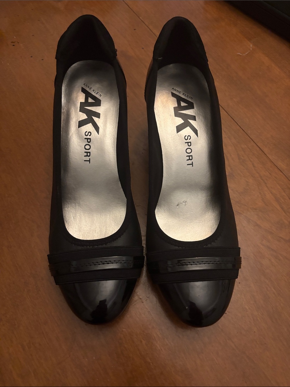 Anne Klein Sport Guardian Black Leather Pump Block Heel Shoes Size 9M